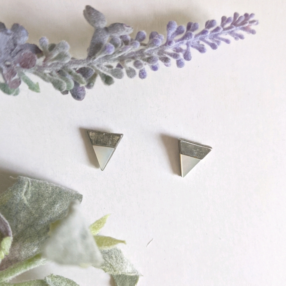 Triangle Stud Earrings white stone like
